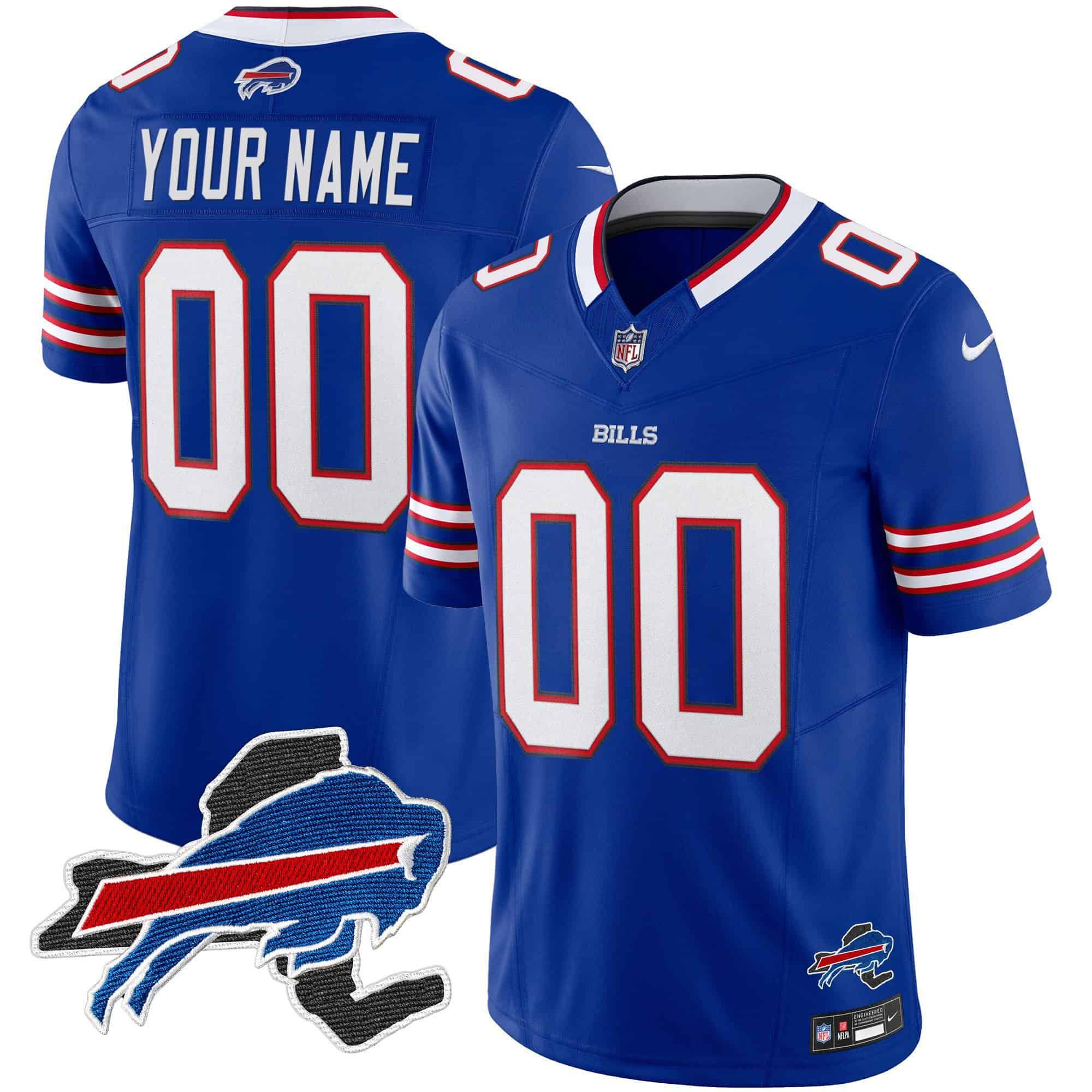 Men Buffalo Bills Blue 2024 Nike Patch Vapor Limited Custom NFL Jersey style 1->customized nfl jersey->Custom Jersey